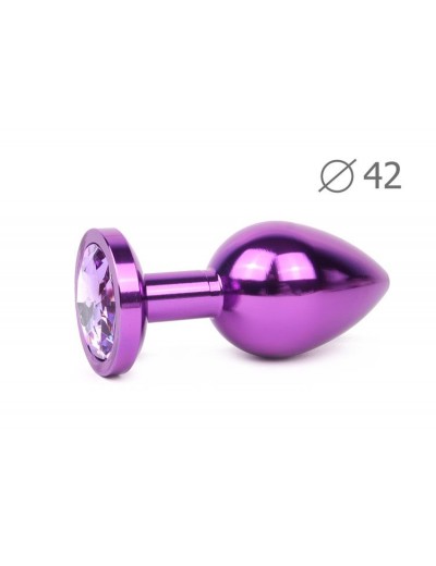 Коническая фиолетовая анальная втулка с кристаллом сиреневого цвета - 9,3 см.