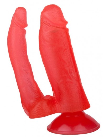 Малиновый гелевый анально-вагинальный фаллоимитатор на присоске - 14 см.