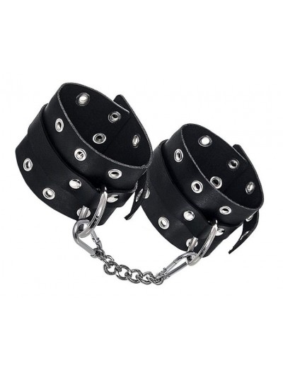 Черные однослойные наручники с люверсами