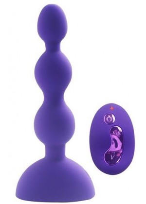 Фиолетовый анальный вибростимулятор Anal Beads S с пультом ДУ - 14,5 см. 