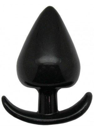 Черная коническая анальная пробка с ограничителем - 9,5 см.