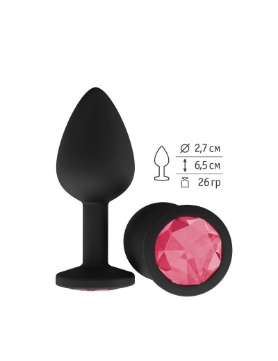 Чёрная анальная втулка с малиновым кристаллом - 7,3 см.