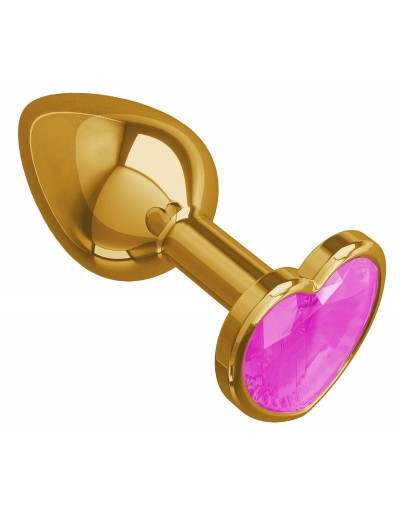 Золотистая анальная втулка с розовым кристаллом-сердцем - 7 см.