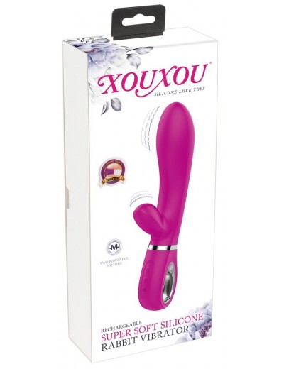 Лиловый вибратор с клиторальным отростком Super Soft Silicone Rabbit Vibrator - 20,2 см.