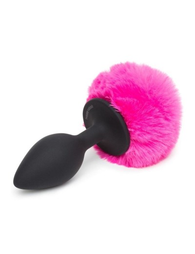 Черная анальная пробка с розовым хвостом Large Bunny Tail Butt Plug