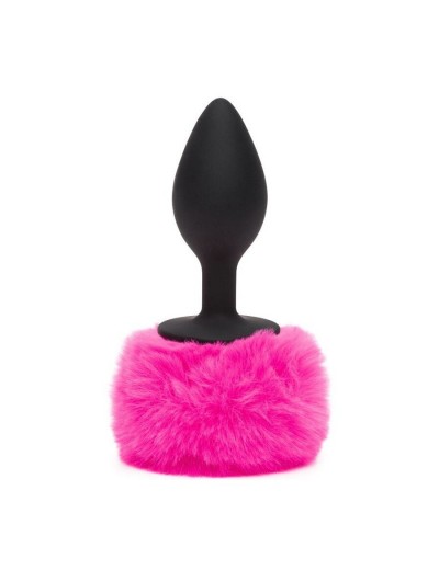 Черная анальная пробка с розовым хвостом Large Bunny Tail Butt Plug