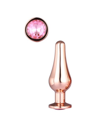 Золотистая анальная пробка с кристаллом Rose Gold Pleasure Plug S - 9 см.