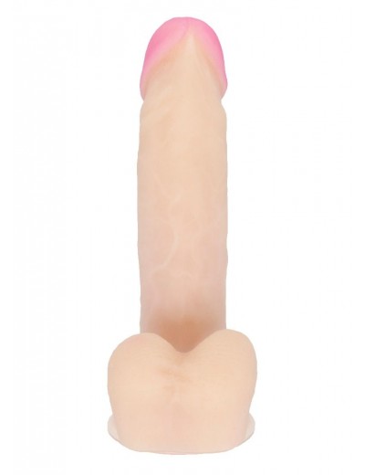Реалистичный фаллоимитатор с нежно-розовой головкой - 18,5 см.