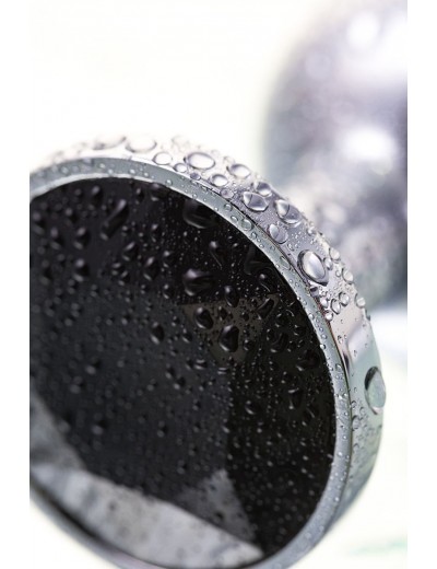 Маленькая серебристая анальная втулка с чёрным кристаллом - 6 см.