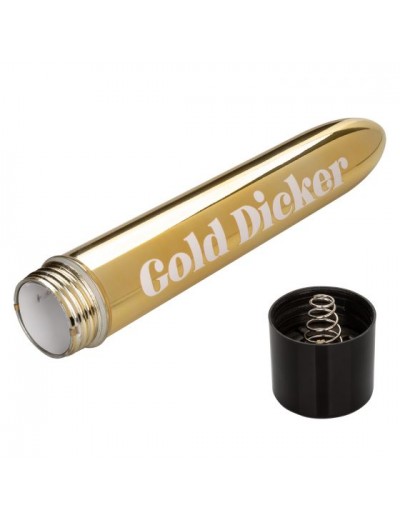 Золотистый классический вибратор Naughty Bits Gold Dicker Personal Vibrator - 19 см.