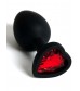 Черная анальная силиконовая пробка с красным стразом-сердцем - 7,5 см.