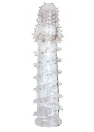 Закрытая прозрачная рельефная насадка с шипиками Crystal sleeve - 13,5 см.