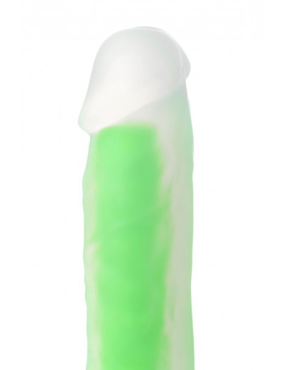 Зеленый, светящийся в темноте фаллоимитатор - 18,5 см.