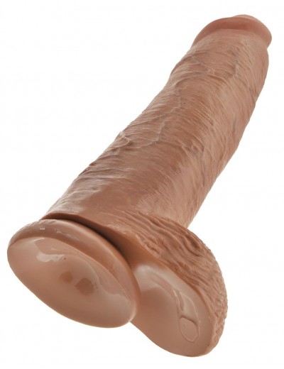 Кофейный фаллоимитатор-гигант 12  Cock with Balls - 30,5 см.