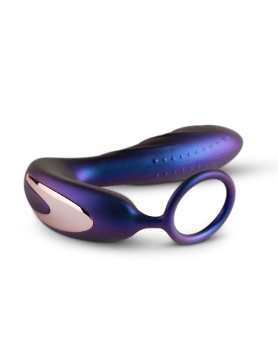 Фиолетовый анальный вибратор с эрекционным кольцом Black Hole - 14,3 см.