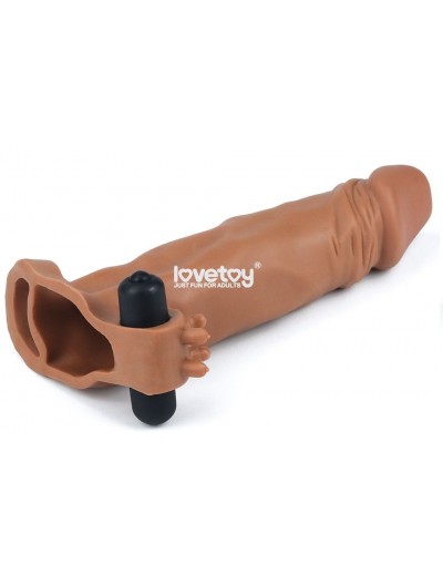 Коричневая вибронасадка-удлинитель на пенис Add 2 Pleasure X Tender Vibrating Penis Sleeve - 19 см.