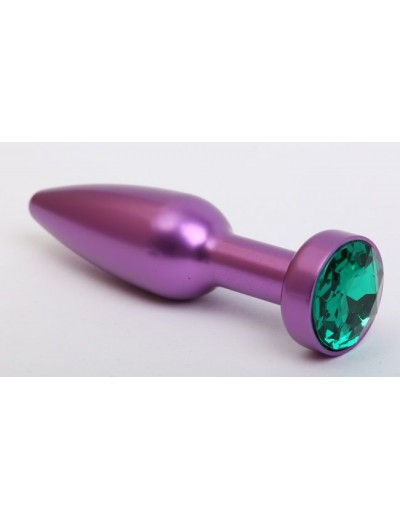 Фиолетовая анальная пробка с зелёным стразом - 11,2 см.