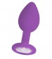 Фиолетовая анальная пробка OUCH! Regular Diamond Butt Plug с прозрачным кристаллом - 7,3 см.