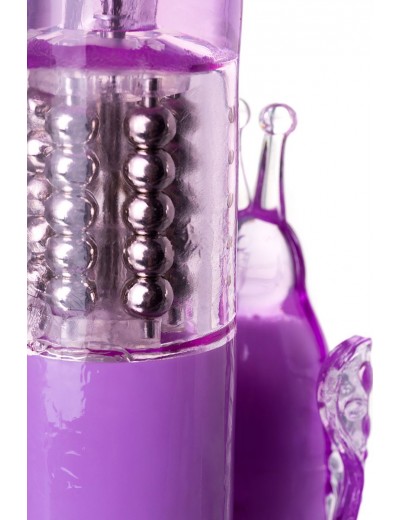 Фиолетовый вибратор High-Tech fantasy с бабочкой для клитора - 22,4 см.
