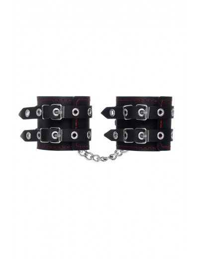 Черные кожаные наручники с двумя ремнями и подкладкой
