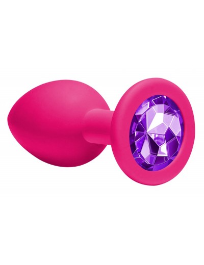 Средняя розовая анальная пробка Emotions Cutie Medium с фиолетовым кристаллом - 8,5 см.