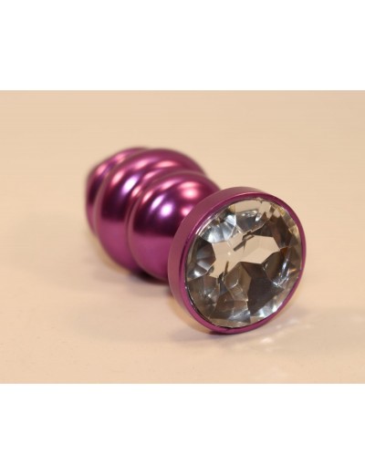Фиолетовая рифленая пробка с прозрачным кристаллом - 7,3 см.