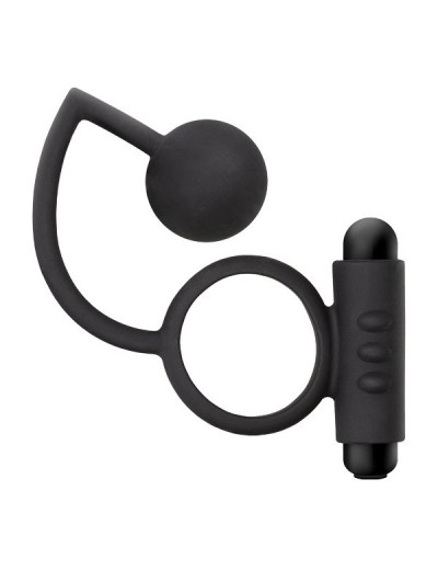 Черное эрекционное кольцо с вибропулей и стимулирующим шариком Silicone Anal Ball with Vibrating C-Ring