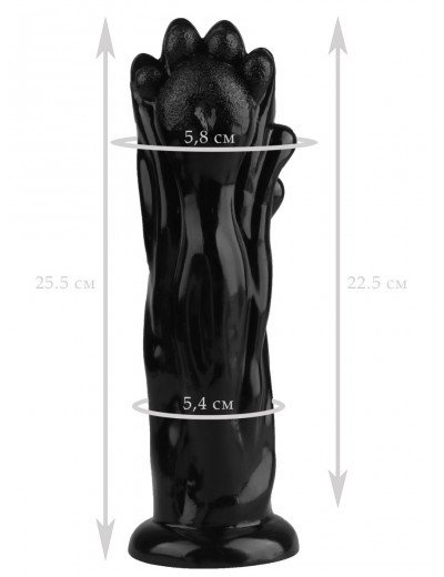Черная фантазийная анальная втулка-лапа - 25,5 см.