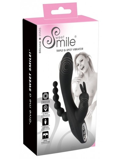 Черный тройной вибратор Triple G-Spot Vibrator - 20,8 см.