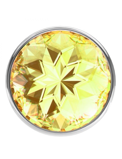 Малая серебристая анальная пробка Diamond Yellow Sparkle Small с жёлтым кристаллом - 7 см.