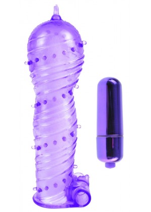 Фиолетовая вибронасадка Textured Sleeve   Bullet - 14 см.