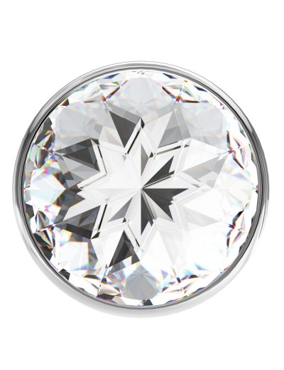 Малая серебристая анальная пробка Diamond Clear Sparkle Small с прозрачным кристаллом - 7 см.