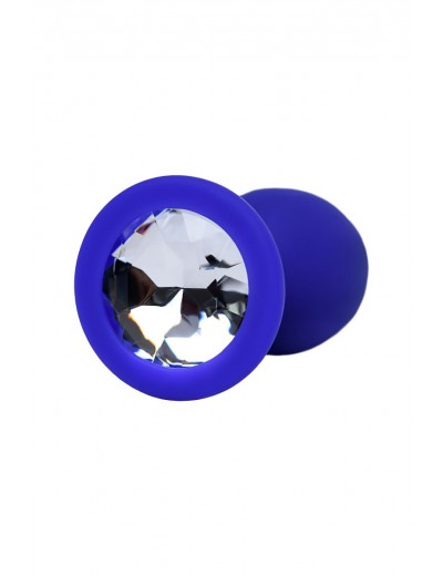 Синяя анальная пробка с прозрачным кристаллом - 7,3 см.