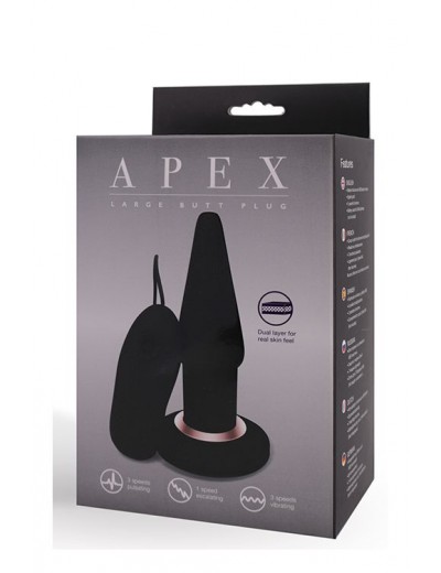 Чёрная анальная вибровтулка APEX BUTT PLUG LARGE BLACK - 15 см.