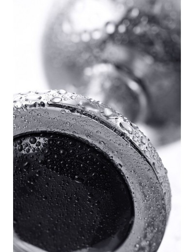 Большая серебристая анальная втулка с чёрным кристаллом - 8,5 см.