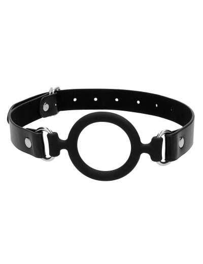 Черный кляп-кольцо с кожаными ремешками  Silicone Ring Gag with Leather Straps