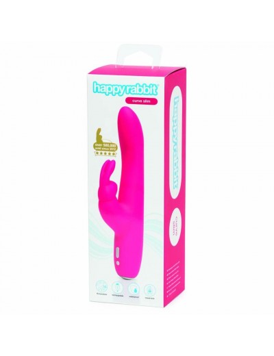 Розовый перезаряжаемый вибратор Rabbit Slimline Curve Rechargeable - 24 см.