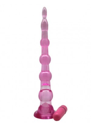 Розовый анальный конус с вибропулькой - 22 см.