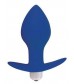 Синяя коническая анальная вибровтулка с ограничителем - 8 см.