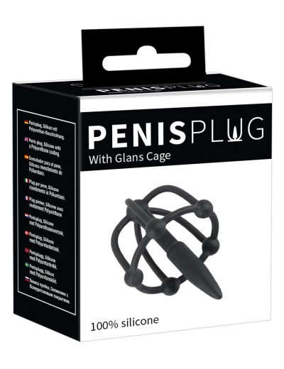 Черный силиконовый расширитель Penis Plug with Glans Cage