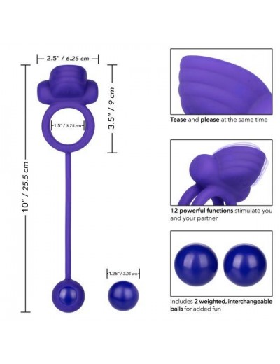Фиолетовое эрекционное кольцо с утяжелителем Silicone Rechargeable Dual Rockin Rim Enhancer