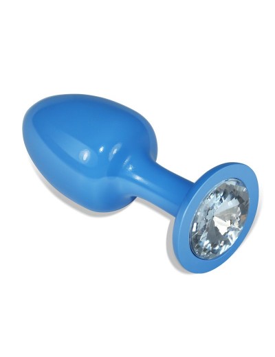 Голубая анальная втулка с прозрачным кристаллом - 8,2 см.