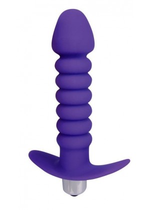 Фиолетовая анальная вибровтулка-елочка с ограничителем - 11,5 см.
