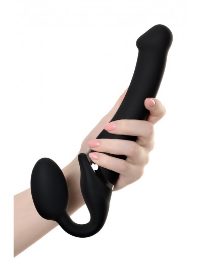 Черный безремневой вибрострапон Silicone Bendable Strap-On M