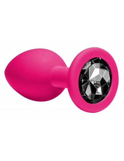 Средняя розовая анальная пробка Emotions Cutie Medium с чёрным кристаллом - 8,5 см.