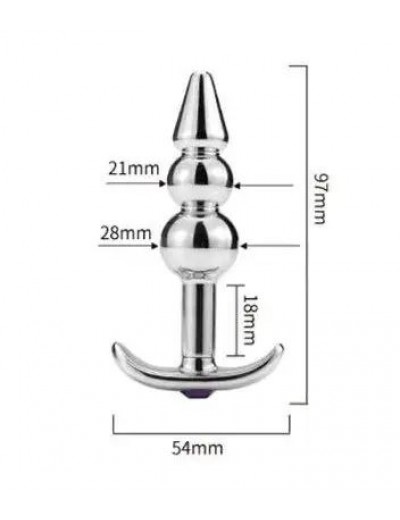 Металлическая анальная пробка-пирамидка с розовым кристаллом - 9,7 см.