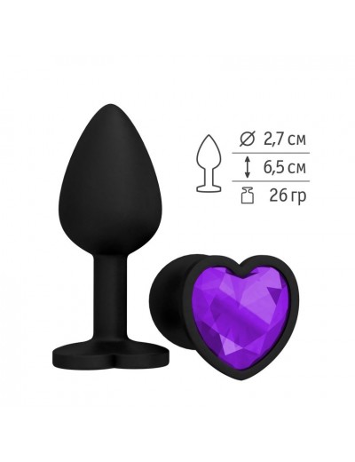 Черная силиконовая пробка с фиолетовым кристаллом - 7,3 см.