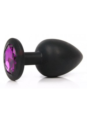 Чёрная силиконовая пробка с фиолетовым кристаллом размера M - 8 см.