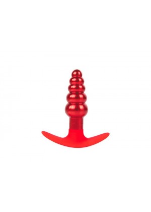 Красная анальная втулка из металла и силикона - 9,6 см.