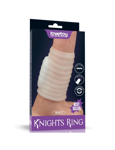 Белая вибронасадка на пенис Knights Ring с ребрышками